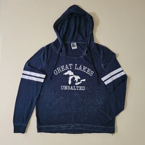 LE Women's Navy Great Lakes Unsalted Long Sleeve Pullover Hooded Cropped Top